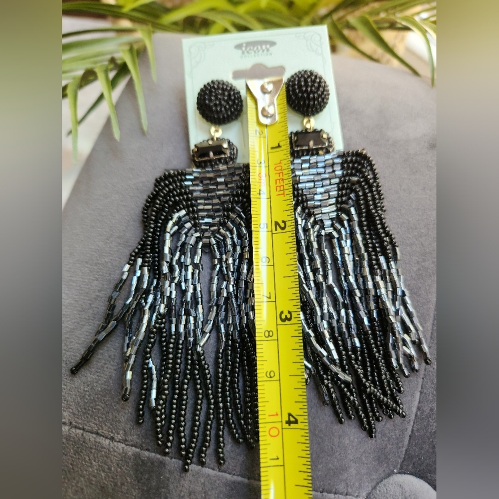 Sold!!! Beautiful Black and Silver Beaded Tassel Earrings - Picture 8 of 16